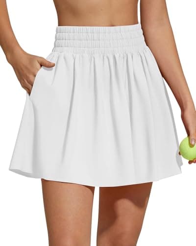 G4Free Skirts for Women Trendy Summer A Line Golf Athletic Sports Skorts with Shorts Ladies Soft Tennis Casual Flowy Skirt Inner Pockets(White,S) - Image 1
