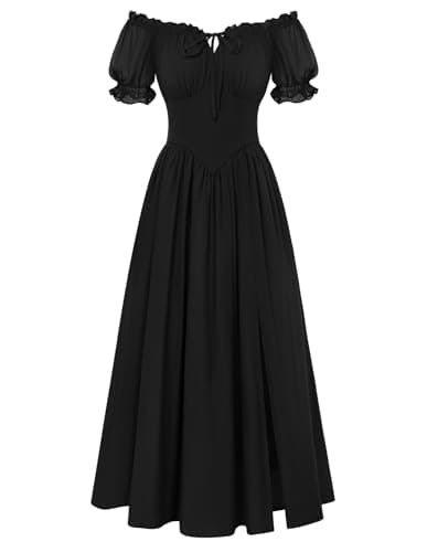 Scarlet Darkness Corset Dress for Women Off Shoulder Renaissance Costume Short Sleeve Milkmaid Dresses with Pockets Black - Image 1