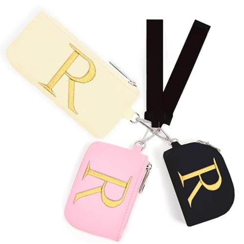 Mini Zip Around Keychain Wristlet Wallets for Women and Girls: Three Coin Purses with 2 Straps - Best Gifts for Birthdays, Christmas, Wedding Parties, Valentine's Day, New Year (R, Black&Pink&Cream)