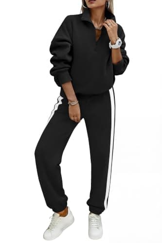 PRETTYGARDEN Womens Sweatsuits 2 Piece Outfits Fall Half Zip Sweatshirts Jogger Tracksuit Set Lounge Matching Travel Outfits (Black,M) - Image 1