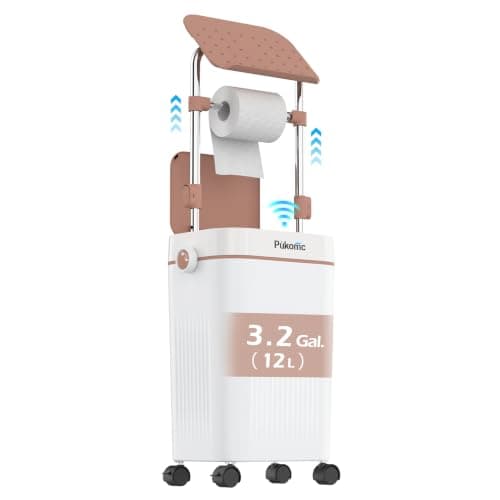 Pukomc Automatic Trash Can, 3.2 Gallon Bathroom Garbage Can with Mobile Rolling Wheels, Height-Adjustable Stand Tilting Tray, Technology Sensor Waterproof Small Wastebasket for Bedroom Office Bathroom