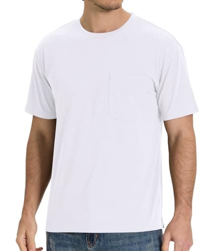 BAMBOO COOL Men's Pocket T-Shirts Heavy Weight Moisture-Wicking Tee Shirts Crewneck Short Sleeve T Shirts D-White - Image 1