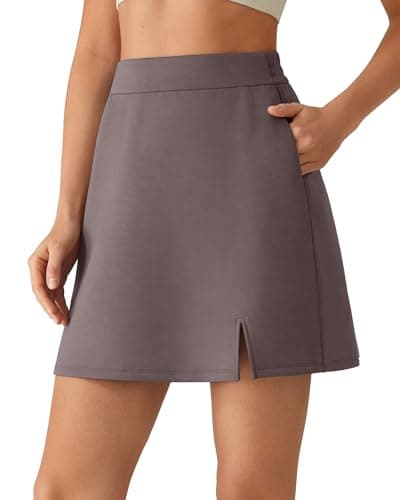 G4Free Skirts for Women Trendy A-line Split Hem Modal Soft Casual Short Skirts with 2 Pockets for Lounge Work Office Summer (Taupe,XS) - Image 1