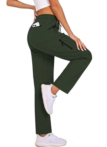 Hiking Pants Women Water Resistant UPF 50 Lightweight Quick Dry Cargo Travel Pants with 5 Zipper Pockets QYY25038 Army Green M - Image 1