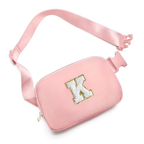 Gitus Birthday Gifts for 8 9 10 11 12 13 Year Old Girls Personalized Fanny Pack Crossbody Bags with Initial Letter Patch Belt Bag for Teen Girls Cute Trendy Stuff Travel Essentials (LightPink-K) - Image 1