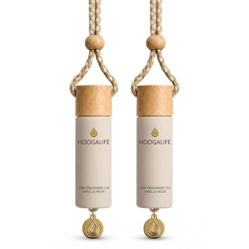 HOOGALIFE Car Air Freshener 2 Pack, Vanilla Musk Hanging Diffuser, 45+ Days Long Lasting Scent, Refillable Bottle, Odor Control for Auto Interior, Made in USA - Image 1