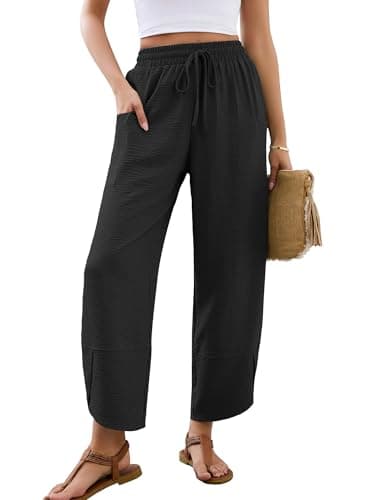 Heymoments Women's Wide Leg Lounge Pants Black X-Large Lightweight Drawstring High Waisted Paper Bag Flowy Dress Loose Vacation Comfy Summer Beach Palazzo Bussiness Work Trousers with Pockets - Image 1