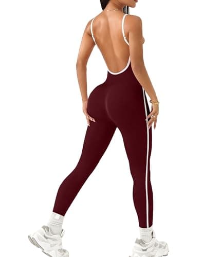 YOAKUKA Women's Seamless Workout Jumpsuit Backless Bodycon Romper Spaghetti Strap Tummy Control Bodysuit Gym Pilates Outfit - Image 1