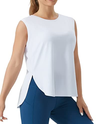 THE GYM PEOPLE Women's Workout Tank Tops Loose Fit Sleeveless Cotton Running Shirts White - Image 1