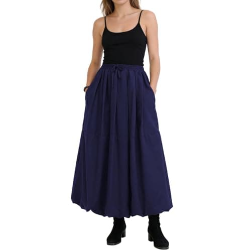 P Ammy Fashion Women's Bubble Skirt Elastic Waist Casual Party Y2K Puffy Hem A-line Maxi Long Skirts with Pockets (US, Alpha, Large, Regular, Regular, Blue) - Image 1