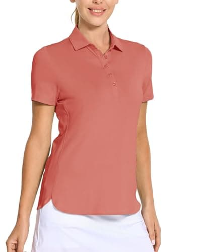 M MAELREG Golf Shirts Women Dry Fit Short Sleeve Button Casual Stretch Performance Tennis Womens Polo Shirts Coral Pink - Image 1