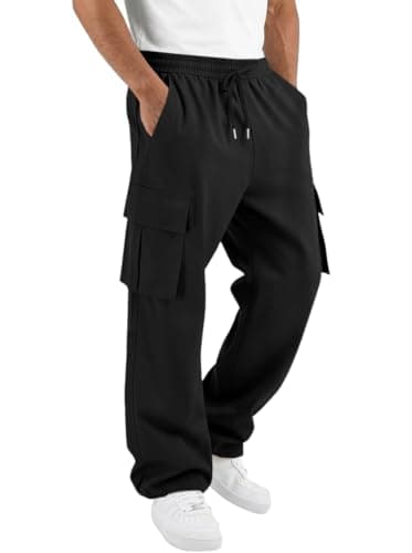 Runcati Mens Cargo Pants Hiking Athletic Joggers Sweatpants Elastic Waist Drawstring Casual Trousers with Multi Pockets - Image 1