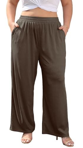 Lastshe Plus Size Comfy Lounge Pants for Women Wide Leg Stretchy Knit Pull On Trousers High Waist Travel Yoga,Chocolate Brown,4X - Image 1