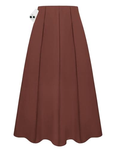 Kate Kasin Women Brown Linen Maxi Skirt, High Waist A Line Skirts with Pockets, Summer Casual Vacation Flowy Long Skirt 2026 - Image 1
