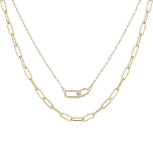 PEALICIOUS 2 Pcs Gold Paperclip Necklace for Women, Layered Paper Clip Necklace, Dainty Gold Choker Jewelry with Open Oval Zircon as Paperclip Chain Trendy Layering Necklace Set - Image 1