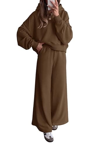 PRETTYGARDEN Women 2 Piece Lounge Sets Long Sleeve Hoodies Wide Leg Sweatpants Sweatsuits Workout Set Fall Outfits 2026(Brown,X-Small) - Image 1
