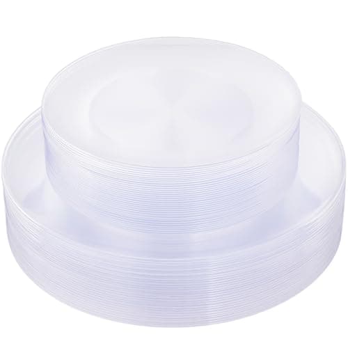 KIRE 60PCS Clear Plastic Plates - Heavy Duty Clear Disposable Plates for Party/Wedding - Include 30Pieces 10.25inch Dinner Plates and 30Pieces 7.5inch Dessert/Salad Plates - Image 1