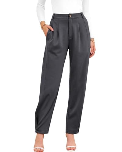 BTFBM Women's Pants Spring Fall 2026 Casual Loose Pleated Trousers Tapered Slacks Pockets Dressy Business Work Outfits(Dark Grey, Large) - Image 1