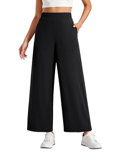 COPYLEAF Wide Leg Pants Women High Elastic Waisted Casual Lounge Palazzo Pants Trousers with Pockets(Black L) - Image 1