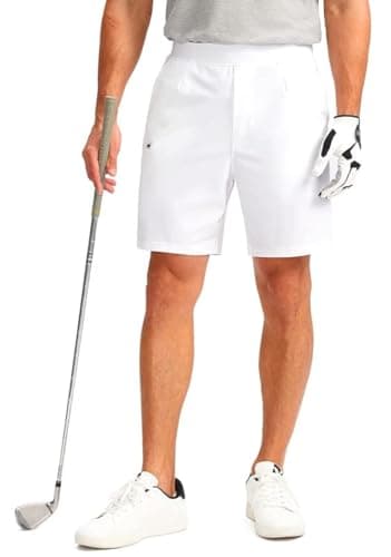 Viodia Men's 7" Golf Shorts with 5 Pockets Elastic Waist Dry Fit Stretch Lightweight Shorts for Men Hiking Casual Athletic White - Image 1