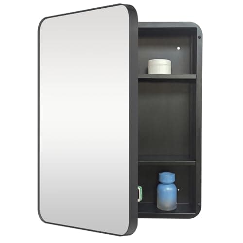 FOMAYKO Bathroom Medicine Cabinet with 20"x30" Stainless Steel Framed Mirror,Recessed or Surface Mounted Bathroom Mirror Cabinet,Storage Cabinet for Bathrooms, Guest Rooms, Apartments, Farmhouse Decor - Image 1