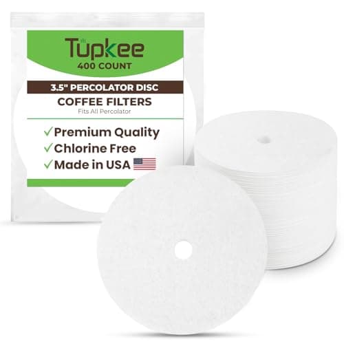 Tupkee 3.5" Percolator Coffee Filters – Flat Disc Round Coffee Filters with Center Hole - 400 Count | Fits All Percolator Coffee Pots - White, Chlorine-Free - Made in the USA - Image 1
