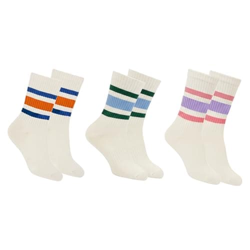QZLKNIT Retro Striped Crew Socks Sport Socks,Casual Cotton Stretchy Socks, with Seamless Toe for Men and Women Multicolor (US, Alpha, One Size, Regular, Regular, 3, STYLE 3) - Image 1