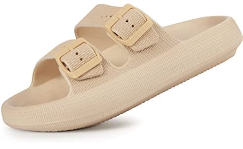 Weweya Soft Foam Slides Sandals for Women and Men Eva Rubber Flat Cozy Slides Outdoor Indoor Pool House Bath Shower Slippers Shoes Tan Men Size 10 10.5 Women Size 11 11.5 - Image 1