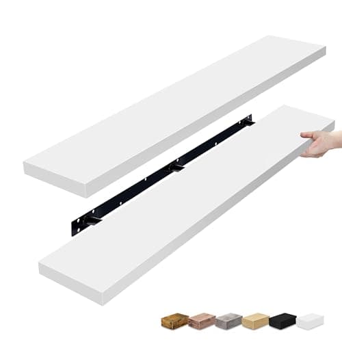 Sorbus Floating Shelves for Wall - 55 Inch Extra-Long Bathroom Shelves, Wall Decor for Bedroom, Kitchen, Living Room, Book Storage - Mounted Floating Shelf with Hidden Brackets (White, 2 Pack) - Image 1