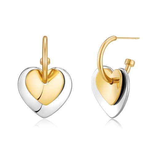 FAMARINE Gold and Silver Heart Hoop Earrings Two Tone Heart Drop Earrings for Women Valentines Earrings Gift - Image 1