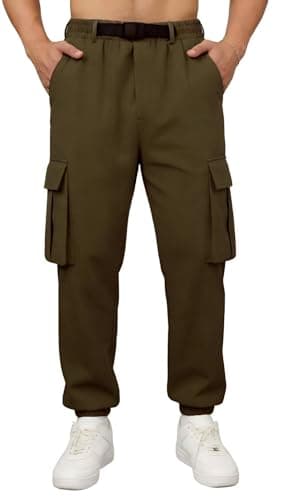 DISLANBO Men's Utility Cargo Jogger Pants - Lightweight, Adjustable Buckle Belt,5-Pocket Design ArmyGreen M - Image 1