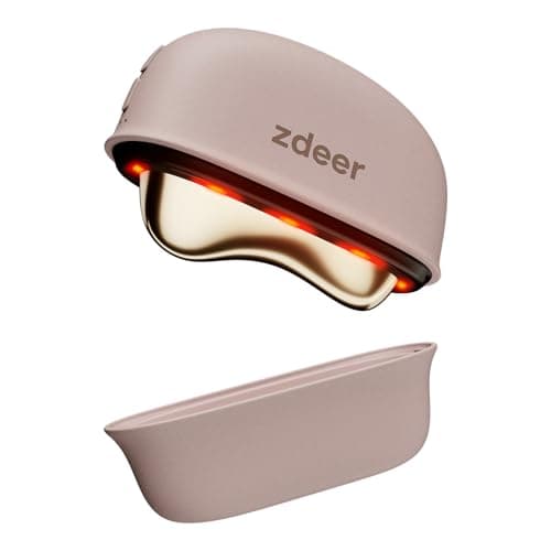 ZDEER GS5 Brass Electric Heated Gua Sha Facial Sculpting Tool with Vibration, Women's Facial Massager, LED Red Light Therapy for Neck & Face, Skin Firming Device, Premium Gift for Wife Mom, Pink - Image 1