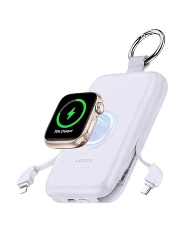 RORRY CharmGo Portable Charger, 10000mAh 20W Fast Charging Portable Charger Power Bank with Built in Cables, Travel Battery Pack for iPhone 17/16/15/14/13/12 and Apple Watch, Purple - Image 1