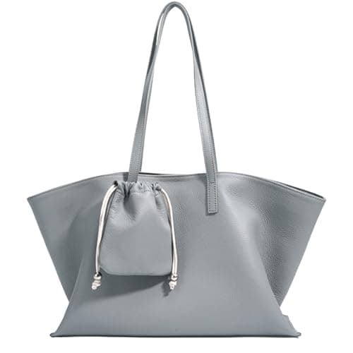 Rosvovo Genuine Leather Tote Bag for Women, Soft Purses Handbags Shoulder Fashion Top Handle Bag Large Capacity Granite Grey - Image 1