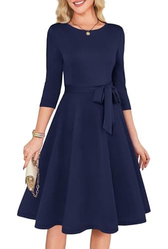 RUMIA Cocktail Dresses for Women 3/4 Sleeve Vintage Wedding Guest Dresses Tea Party Formal Dress Navy XS - Image 1