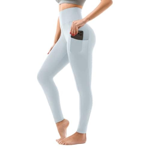 SINOPHANT High Waisted Leggings with Pockets Women, Full Length Capri Buttery Soft Stretchy Yoga Pants(Full Light Blue,L-XL) - Image 1