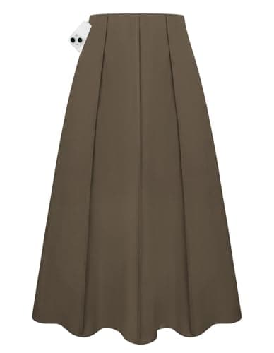 Kate Kasin Women Coffee Linen Maxi Skirt, High Waist A Line Skirts with Pockets, Summer Casual Vacation Flowy Long Skirt 2026 - Image 1