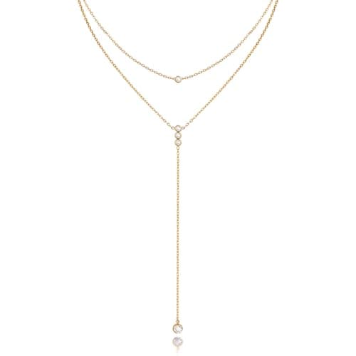 18k Gold Plated Lariat Necklace - Long Layered Y‑Shaped Drop Choker, Dainty Trendy Jewelry, Minimalist Hypoallergenic Adjustable Chain, Gift for Her Women Beach Birthday Wedding Prom Holiday Party - Image 1
