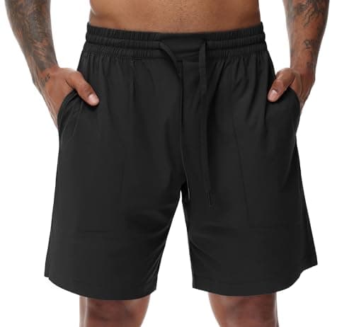 THE GYM PEOPLE Men's Running Shorts Lightweight Quick Dry Workout Shorts with Drawstring Zipper Pockets Black - Image 1