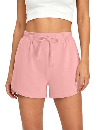 KISSMODA Women High Waist Soft Sweat Shorts Drawstring Pockets Casual Gym Sleep Loungewear Flesh S - Image 1