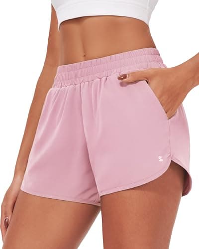 Stelle Womens 3" Running Shorts Mesh Liner High Waisted Workout Shorts Quick Dry Dolphin Athletic Shorts with Pockets (Pink,XXL) - Image 1