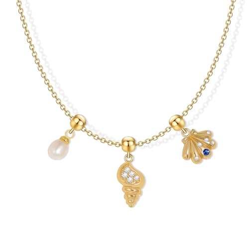 Aohik Ocean Themed Pendant Necklace for Women, 18K Gold Plated Shell, Natural Pearls Pendant, Conch Charms, Beach Jewelry, Summer Gift for Her, Dainty Vacation Jewelry - Image 1