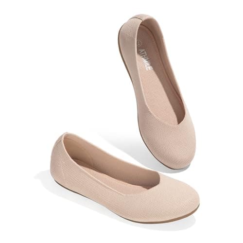 ATHMILE Women's Ballet Flat Shoes Round Toe Slip on Women Flats Knit Flat Shoes for Women for Dressy Casual Office Work Wedding Comfort Soft Pink Size 9 - Image 1