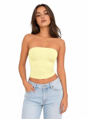 Tube Top Women Non See Through Double Lined Summer Y2K Basic Tops Casual Sleeveless Date Night Going Out Sexy Tank Top Yellow