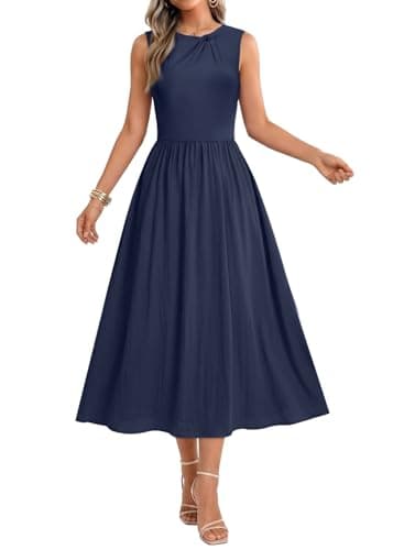Dokotoo Womens Sleeveless Casual Maxi Dress a Line Flowy Crewneck Beach Travel Summer Dresses for Women 2026 Casual Holiday Party Wedding Guest Sundress Twist Knot Stretch Casual Dress Pocket Blue - Image 1