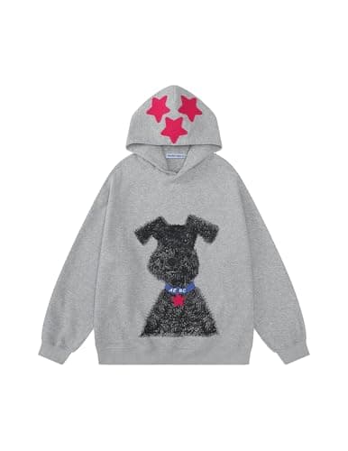 Aelfric Eden Dog Graphic Hoodie Oversized Cute Star Sweatshirt Unisex Y2k Casual Hooded Pullover Grey X-Large - Image 1