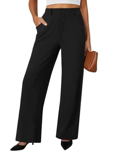 FireSwan Wide Leg Pants Woman Palazzo Casual Slacks High Waisted Trousers Loose Business Work Dress Office Pockets Black - Image 1