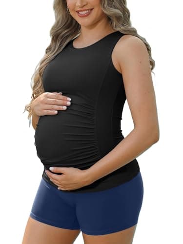 ATTRACO Women's Maternity Tank Tops Sleeveless Pregnancy Summer Top with Built in Bra Black 2XL - Image 1