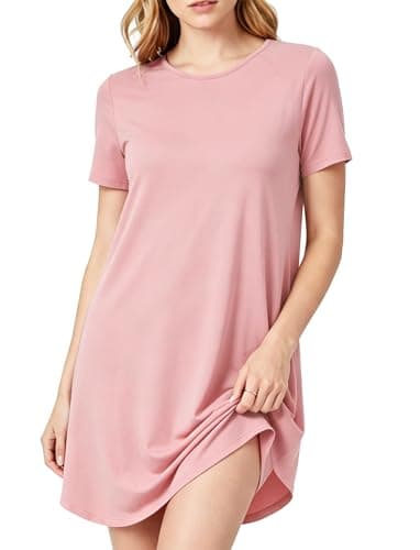PATPAT Nightgowns for Women Viscose from Bamboo Sleep Shirts Short Sleeve Nightshirt Casual Sleeping Soft Pajama Dress Pink, XL - Image 1
