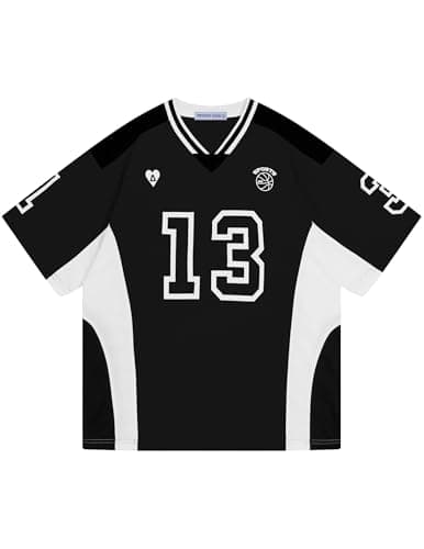 Aelfric Eden Jersey Shirts Color Blocking V-Neck Tee Oversized Vintage T Shirt Short Sleeve Casual Summer Tops Black